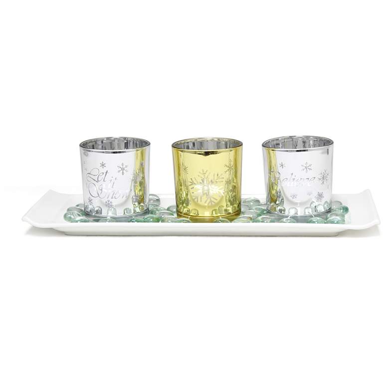 Image 1 Elegant Designs Winter Wonderland Candle Set of 3, Silver and Gold