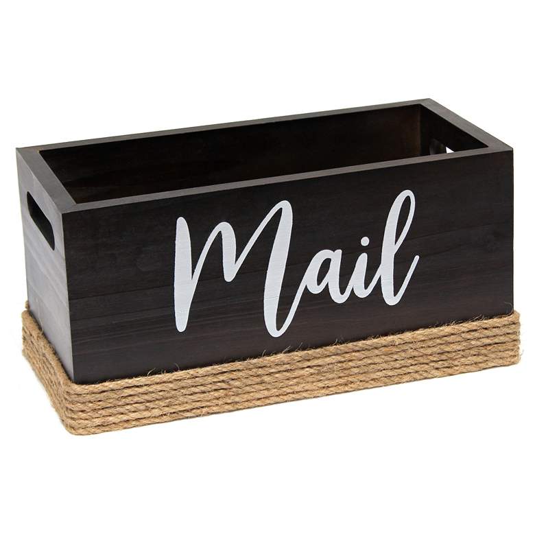 Image 1 Elegant Designs Wood Mail Holder "Mail" Script in White, Dark Woo