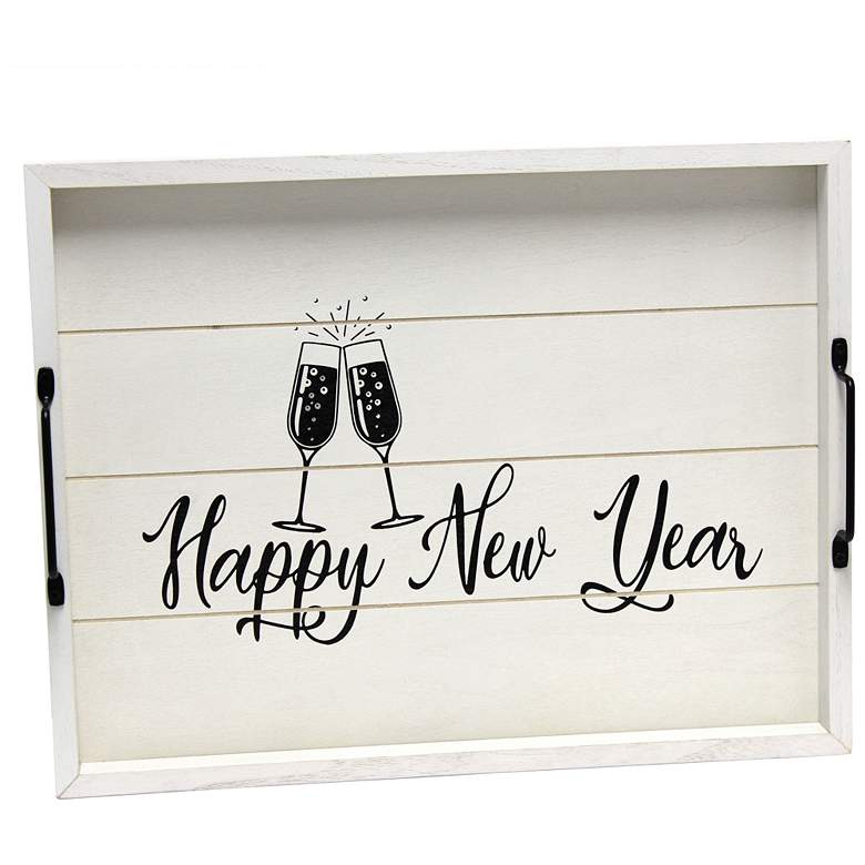 Image 1 Elegant Designs Wood Serving Tray, 15.50" x 12","Happy New Y