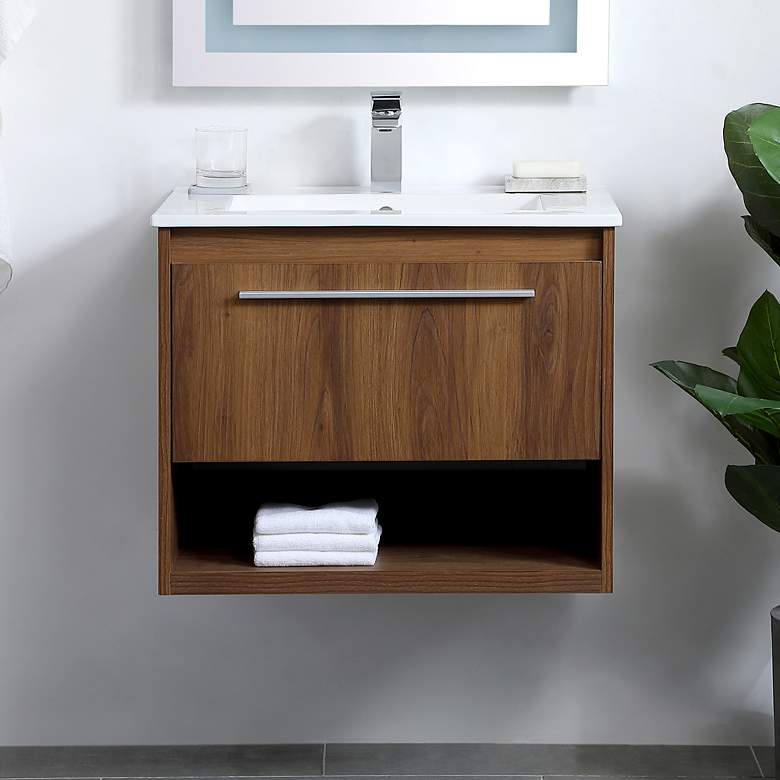 Image 1 Elegant Kasper 24 In. Bathroom Floating Vanity in Walnut Brown