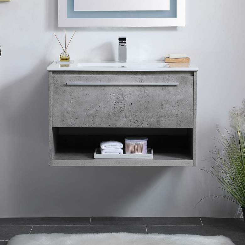 Image 1 Elegant Kasper 30 In. Bathroom Floating Vanity In Concrete Grey