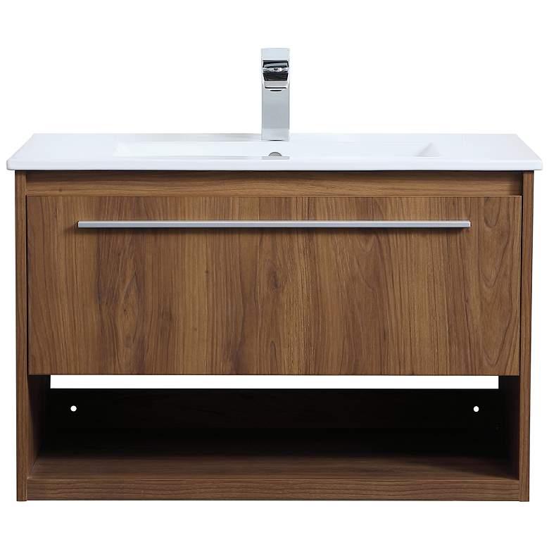 Image 2 Elegant Kasper 30 In. Bathroom Floating Vanity in Walnut Brown