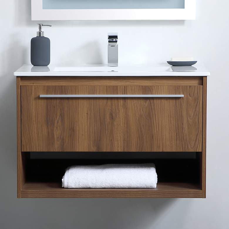 Image 1 Elegant Kasper 30 In. Bathroom Floating Vanity in Walnut Brown