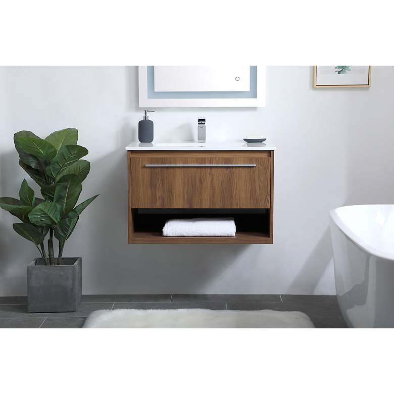 Image 3 Elegant Kasper 30 In. Bathroom Floating Vanity in Walnut Brown more views