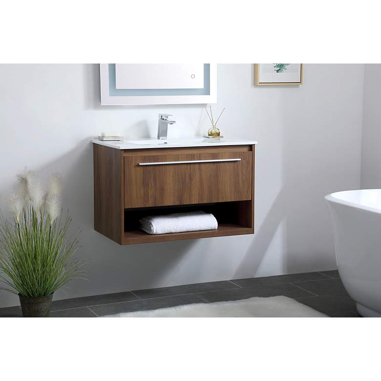 Image 4 Elegant Kasper 30 In. Bathroom Floating Vanity in Walnut Brown more views