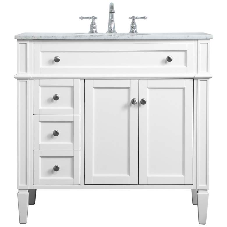 Image 2 Elegant Lighting 36" Wide Single Sink White Marble Bathroom Vanity