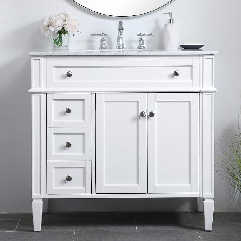 Image 1 Elegant Lighting 36" Wide Single Sink White Marble Bathroom Vanity