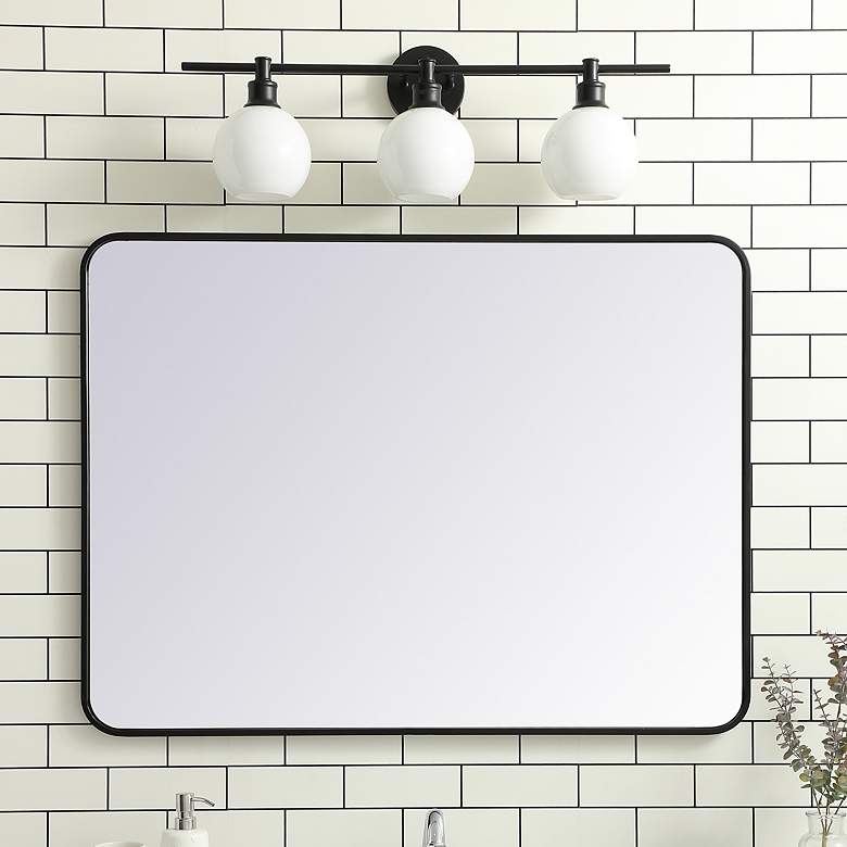 Image 1 Elegant Lighting 40" Wide Soft Corner Black Finish Rectangular Mirror