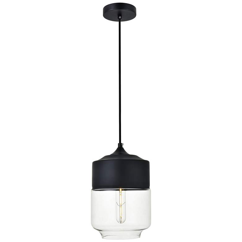 Image 1 Elegant Lighting Ashwell 7" WIde Black and Clear Glass Mini Pendant