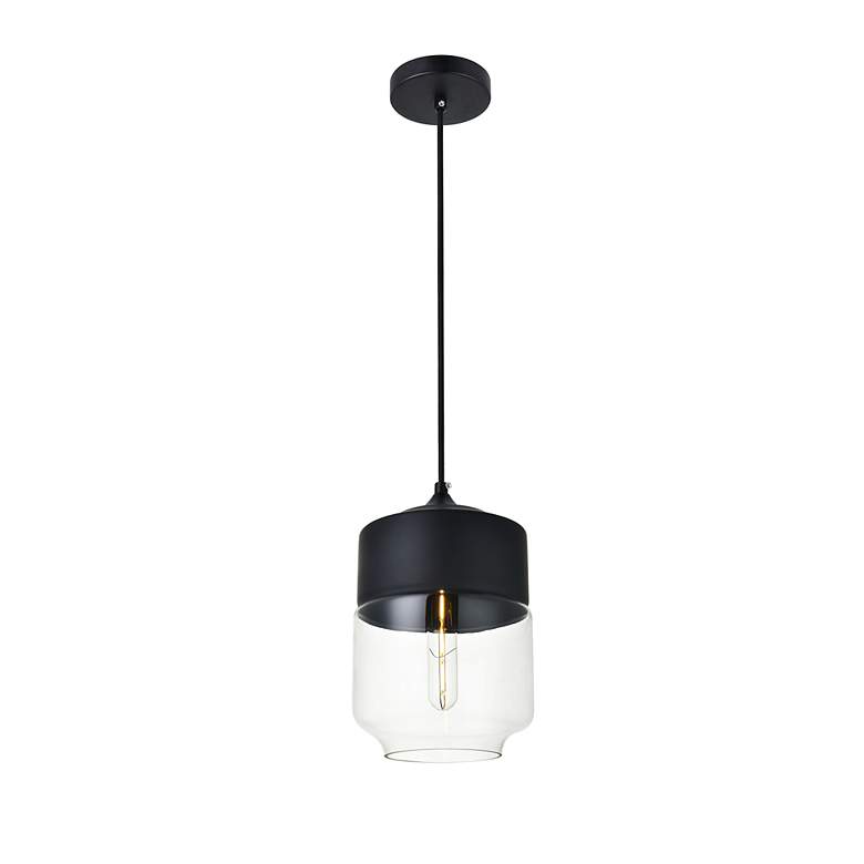 Image 3 Elegant Lighting Ashwell 7" WIde Black and Clear Glass Mini Pendant more views