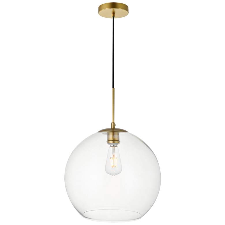 Image 2 Elegant Lighting Baxter 13 3/4" Modern Brass Clear Glass Dome Pendant