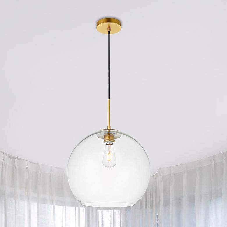Image 1 Elegant Lighting Baxter 13 3/4" Modern Brass Clear Glass Dome Pendant