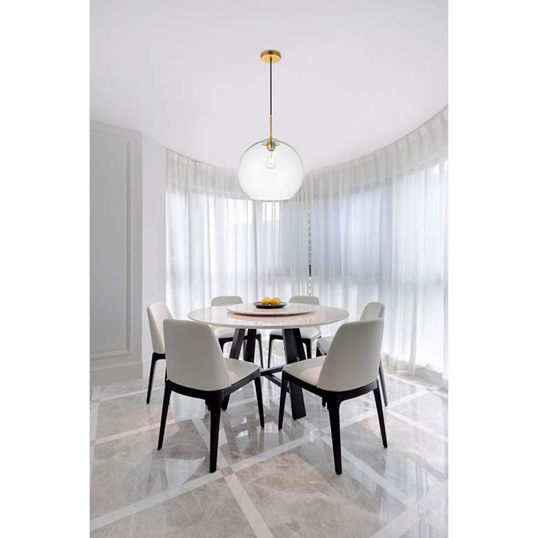 Image 3 Elegant Lighting Baxter 13 3/4" Modern Brass Clear Glass Dome Pendant more views