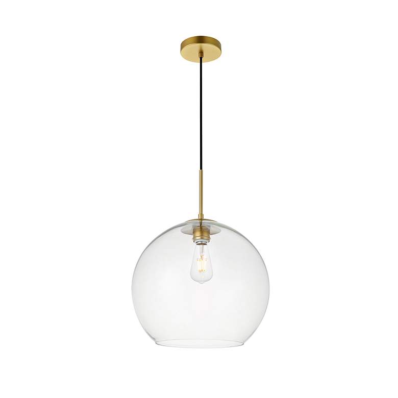 Image 4 Elegant Lighting Baxter 13 3/4" Modern Brass Clear Glass Dome Pendant more views