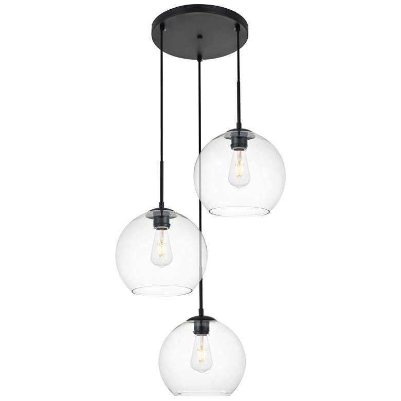 Image 1 Elegant Lighting Baxter 20" Wide 3-Light Black Clear Glass Pendant