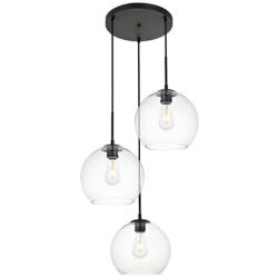 Elegant Lighting Baxter 20" Wide 3-Light Black Clear Glass Pendant