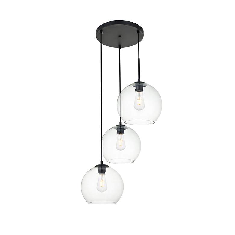 Image 3 Elegant Lighting Baxter 20" Wide 3-Light Black Clear Glass Pendant more views