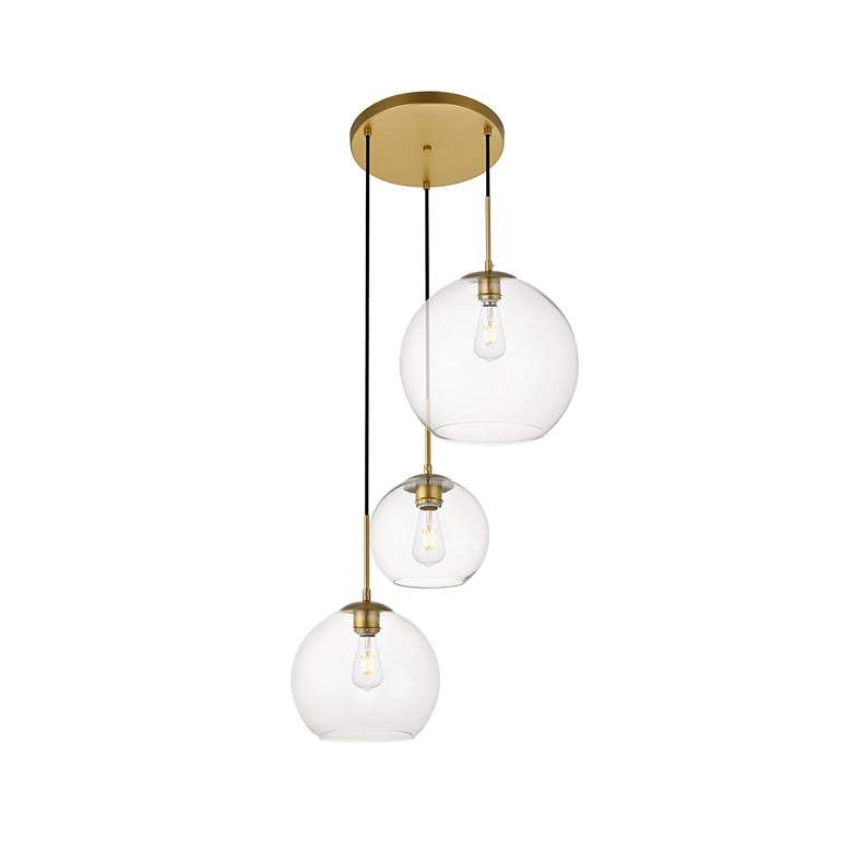 Image 3 Elegant Lighting Baxter 21" Brass 3-Light Modern Glass Globe Pendant more views