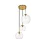 3_Elegant Lighting Baxter 21" Brass 3-Light Modern Glass Globe Pendant more views