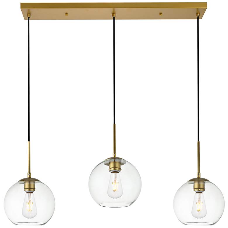 Image 1 Elegant Lighting Baxter 36" 3-Light Brass Clear Glass Linear Pendant