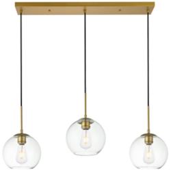 Elegant Lighting Baxter 36" 3-Light Brass Clear Glass Linear Pendant