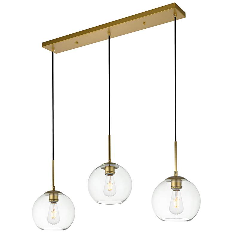 Image 3 Elegant Lighting Baxter 36" 3-Light Brass Clear Glass Linear Pendant more views