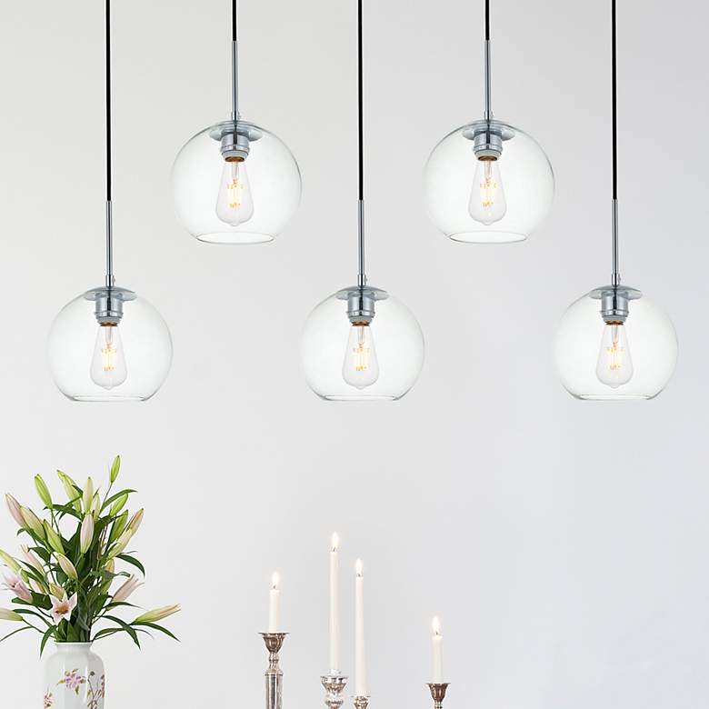 Image 1 Elegant Lighting Baxter 41 3/4" Wide 5-Light Glass and Chrome Pendant