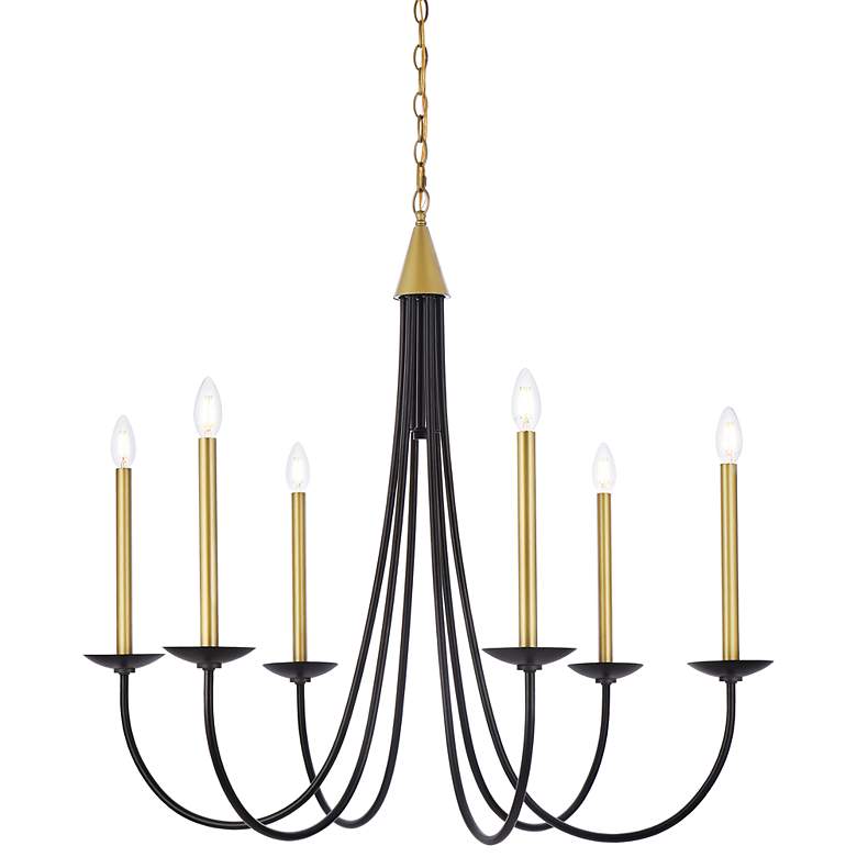 Image 3 Elegant Lighting Cohen 36" Black and Brass Candelabra Chandelier