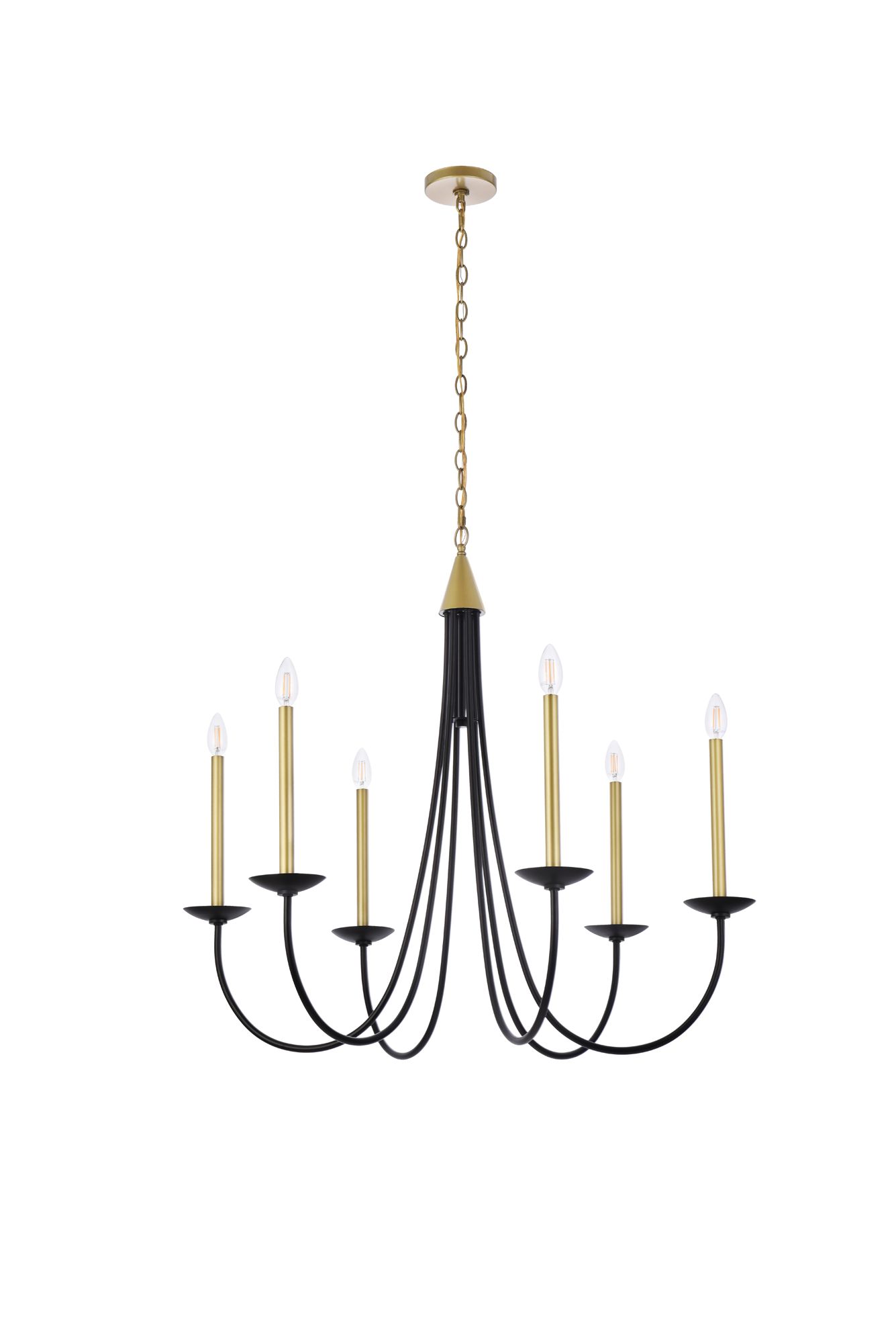Elegant Lighting Cohen 36" Black and Brass Candelabra Chandelier in scene