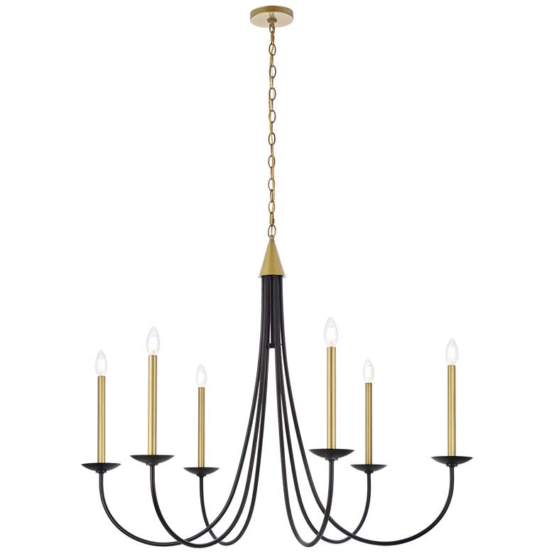 Image 1 Elegant Lighting Cohen 42" Black and Brass Candelabra Arm Chandelier
