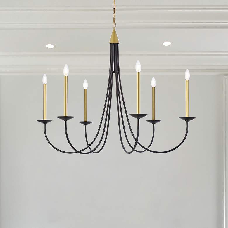 Image 1 Elegant Lighting Cohen 42" Black and Brass Candelabra Arm Chandelier