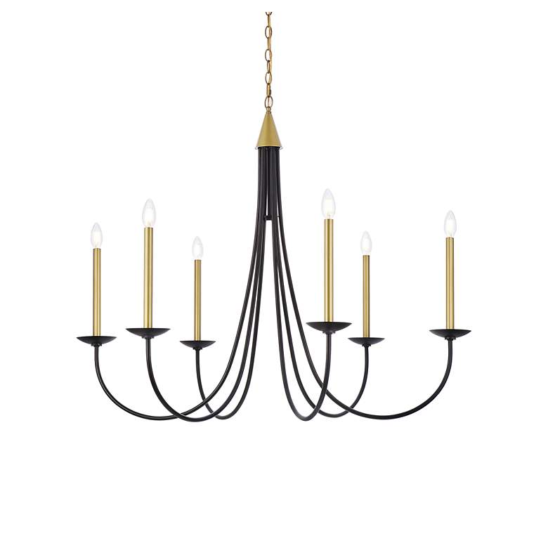 Image 4 Elegant Lighting Cohen 42" Black and Brass Candelabra Arm Chandelier more views