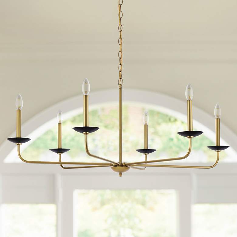 Image 2 Elegant Lighting Cohen 42" Wide Brass and Black 6-Light Chandelier