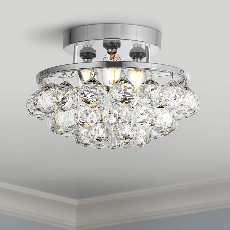 Image 1 Elegant Lighting Corona 10" Chrome and Clear Crystal Ceiling Light
