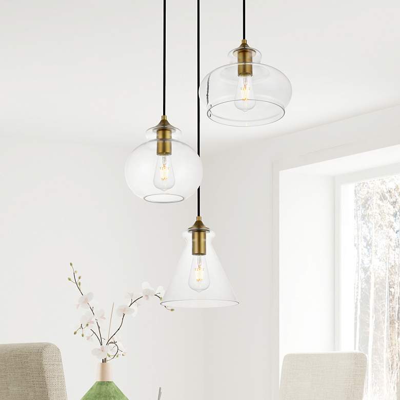 Image 2 Elegant Lighting Destry 18 1/2" Brass Clear Glass Multi-Light Pendant