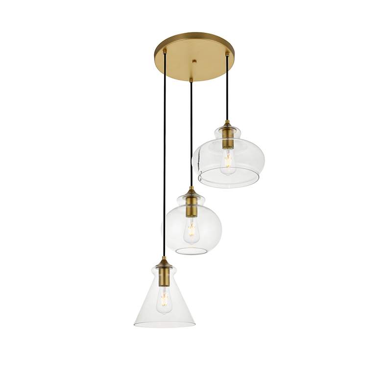 Image 5 Elegant Lighting Destry 18 1/2" Brass Clear Glass Multi-Light Pendant more views