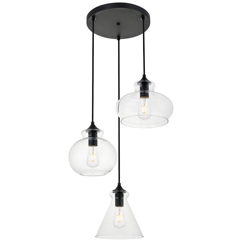 Image 2 Elegant Lighting Destry 18 1/2" Wide 3-Light Black Clear Glass Pendant