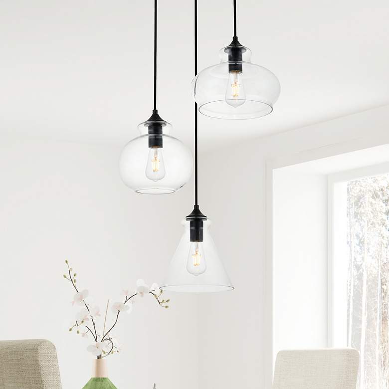 Image 1 Elegant Lighting Destry 18 1/2" Wide 3-Light Black Clear Glass Pendant