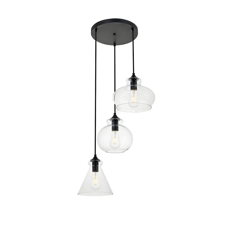 Image 4 Elegant Lighting Destry 18 1/2" Wide 3-Light Black Clear Glass Pendant more views