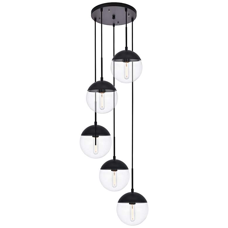 Image 2 Elegant Lighting Eclipse 18" 5-Light Black and Glass Globe Pendant