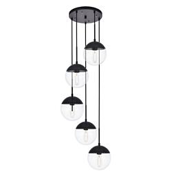 Elegant Lighting Eclipse 18" 5-Light Black and Glass Globe Pendant
