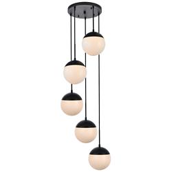 Elegant Lighting Eclipse 18" 5-Light Black and White Globe Pendant