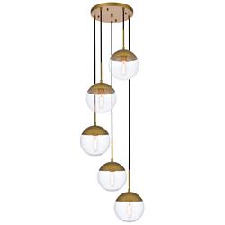 Elegant Lighting Eclipse 18" 5-Light Brass Globe Multi-Light Pendant