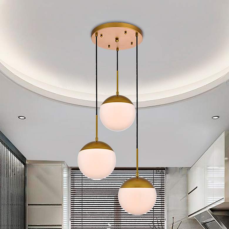 Image 2 Elegant Lighting Eclipse 18" Wide 3-Light Brass White Glass Pendant