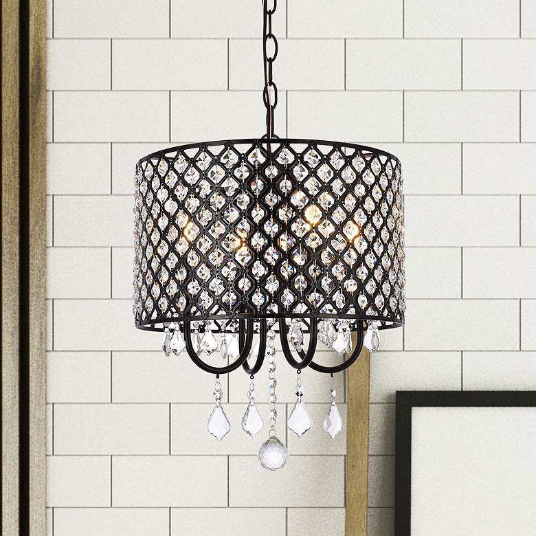 Image 1 Elegant Lighting Elise 14" Wide Black and Crystal 4-Light Chandelier