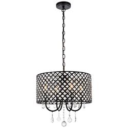 Elegant Lighting Elise 17" Black Finish Crystal Drum Pendant