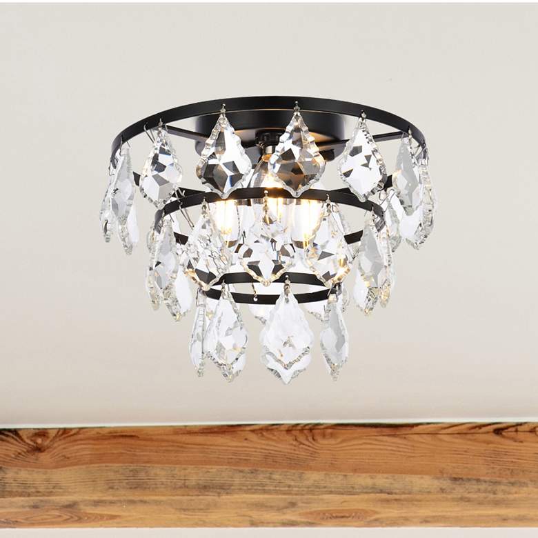 Image 1 Elegant Lighting Ella 10" Black Finish Tiered Crystal Ceiling Light