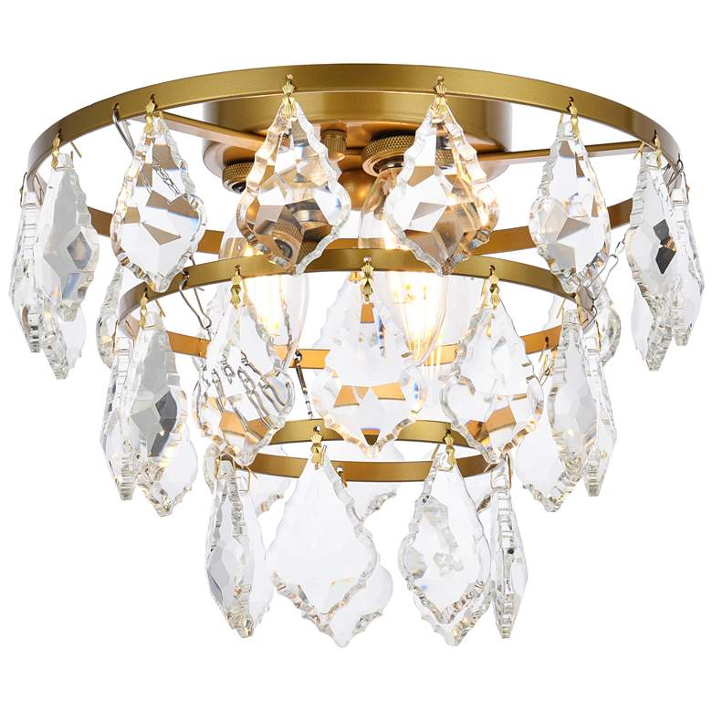 Image 1 Elegant Lighting Ella 10" Wide Brass and Crystal Flush Ceiling Light