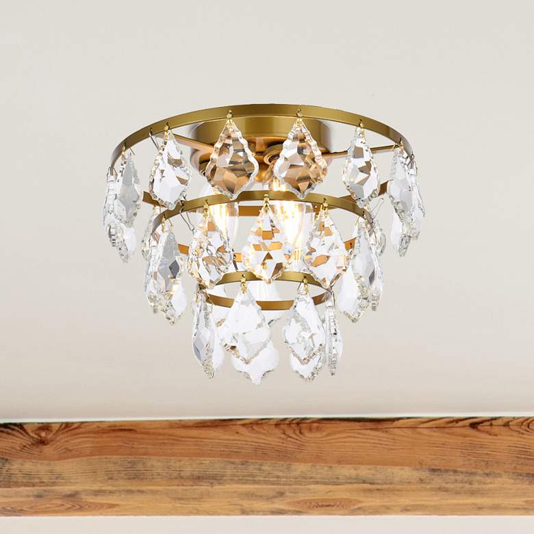 Image 1 Elegant Lighting Ella 10" Wide Brass and Crystal Flush Ceiling Light