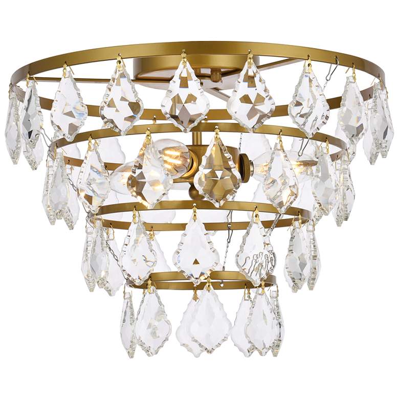 Image 1 Elegant Lighting Ella 14" Wide Brass and Crystal Flush Ceiling Light
